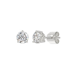 3 Prong Basket Pushback Stud Earrings - 1.5ct - 14K White Gold