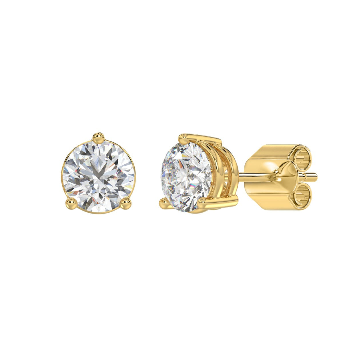 Lab Diamond 3-Prong Basket Pushback Stud Earrings - 4ct - 14K Yellow Gold
