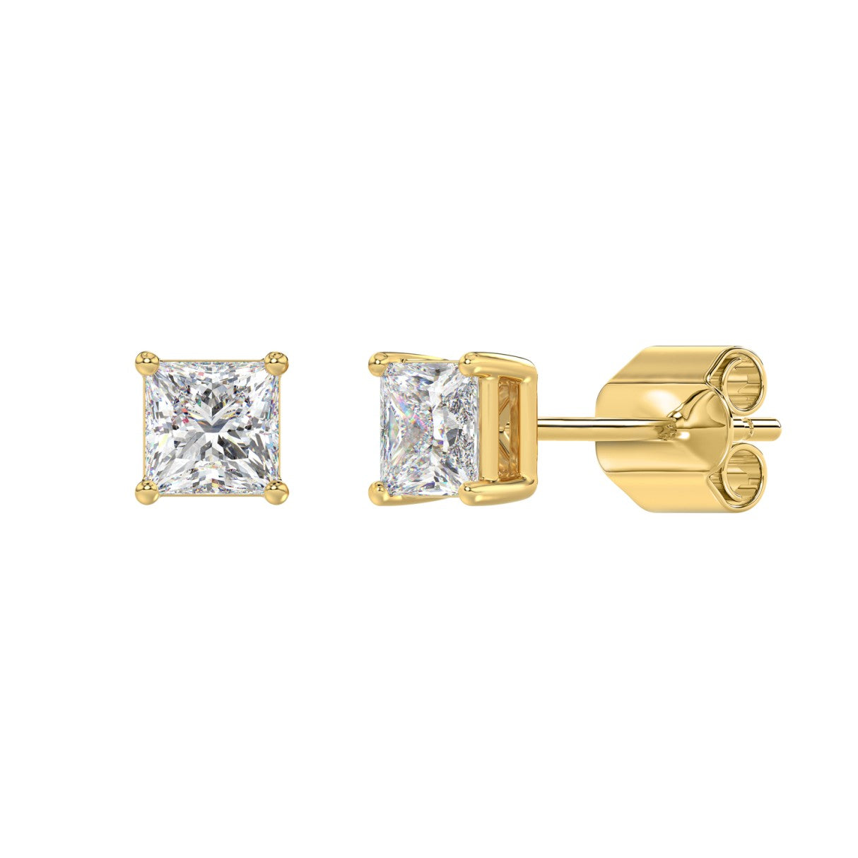 Lab Diamond 4-Prong Princess Stud Earring - 1.5ct - 14K Yellow Gold