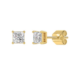 Lab Diamond 4-Prong Princess Stud Earring - 1.5ct - 14K Yellow Gold