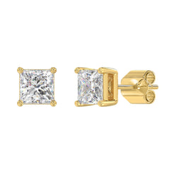 Lab Diamond 4-Prong Princess Stud Earring - 3ct - 14K Yellow Gold