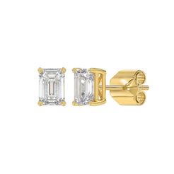 Lab Diamond 4-Prong Emerald Cut Stud Earring - 1.5ct - 14K Yellow Gold