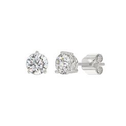 3 Prong Basket Pushback Stud Earrings - 2ct - 14K White Gold