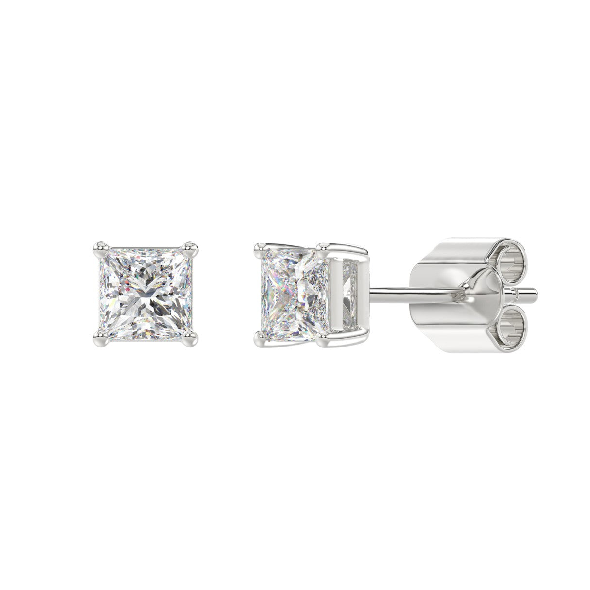 Lab Diamond 4-Prong Princess Stud Earring - 1.5ct - 14K White Gold