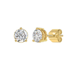 3 Prong Basket Pushback Stud Earrings - 3ct - 14K Yellow Gold