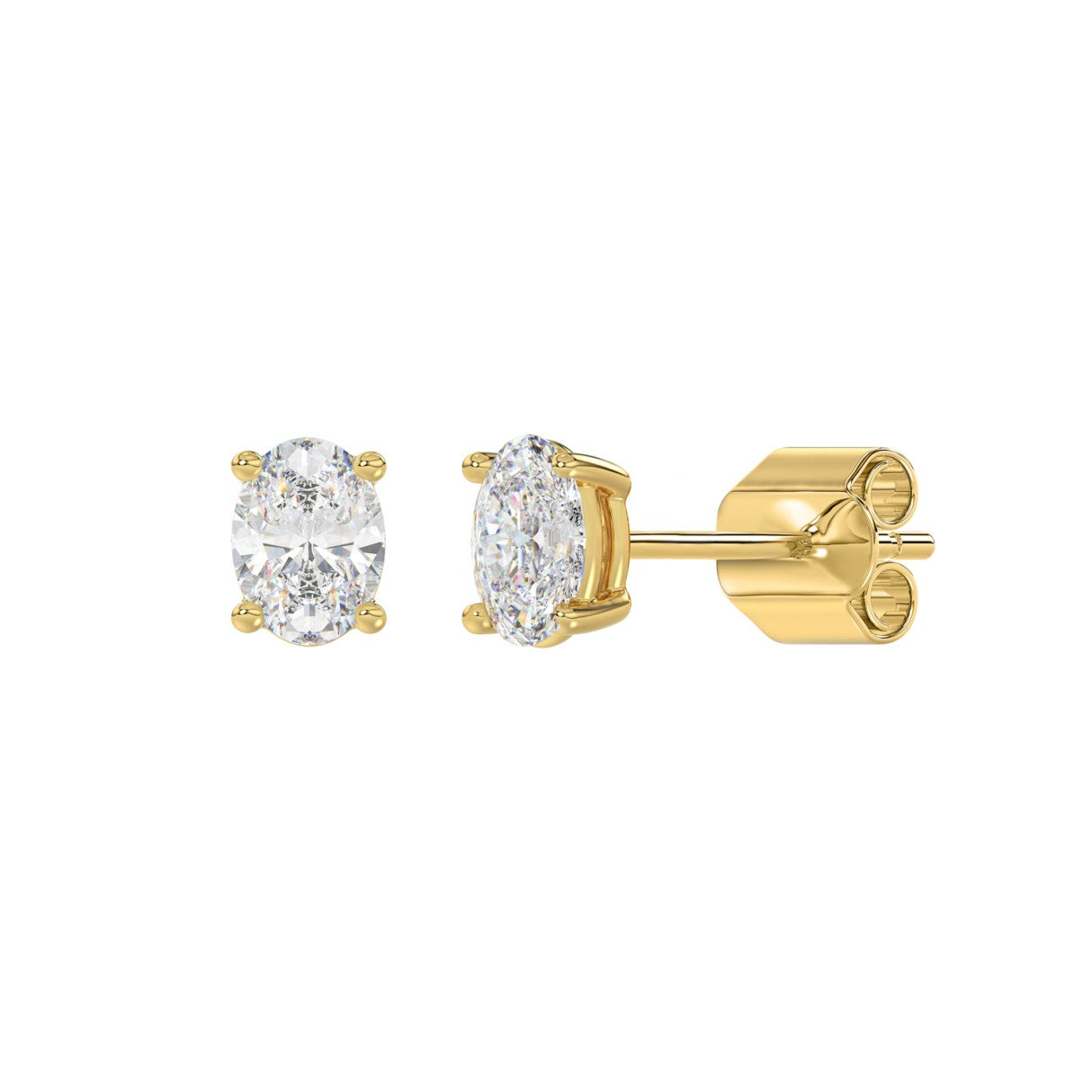 Lab Diamond 4-Prong Oval Stud Earring - 1ct - 14K Yellow Gold
