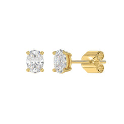 Lab Diamond 4-Prong Oval Stud Earring - 1ct - 14K Yellow Gold