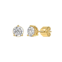 3 Prong Basket Pushback Stud Earrings - 2ct - 14K Yellow Gold