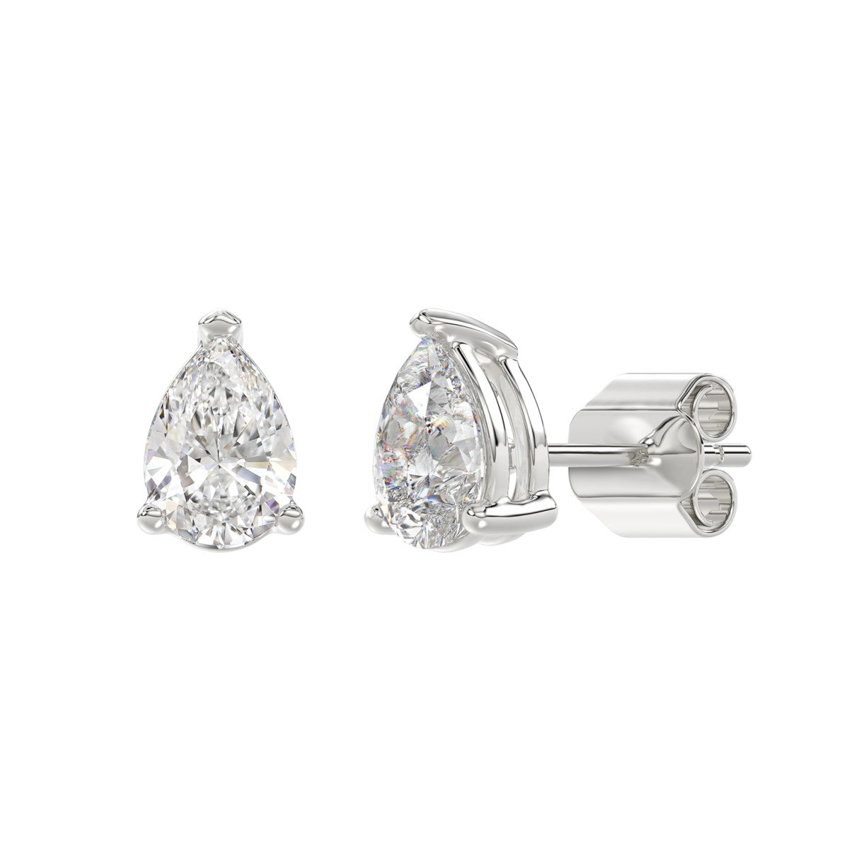 Lab Diamond 3-Prong Pear Stud Earring - 2.5ct - 14K White Gold