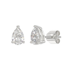 Lab Diamond 3-Prong Pear Stud Earring - 2.5ct - 14K White Gold