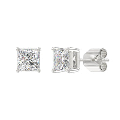 Lab Diamond 4-Prong Princess Stud Earring - 2.5ct - 14K White Gold