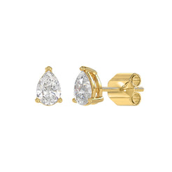 Lab Diamond 3-Prong Pear Stud Earring - 1ct - 14K Yellow Gold