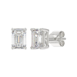 Lab Diamond 4-Prong Emerald Cut Stud Earring - 4ct - 14K White Gold