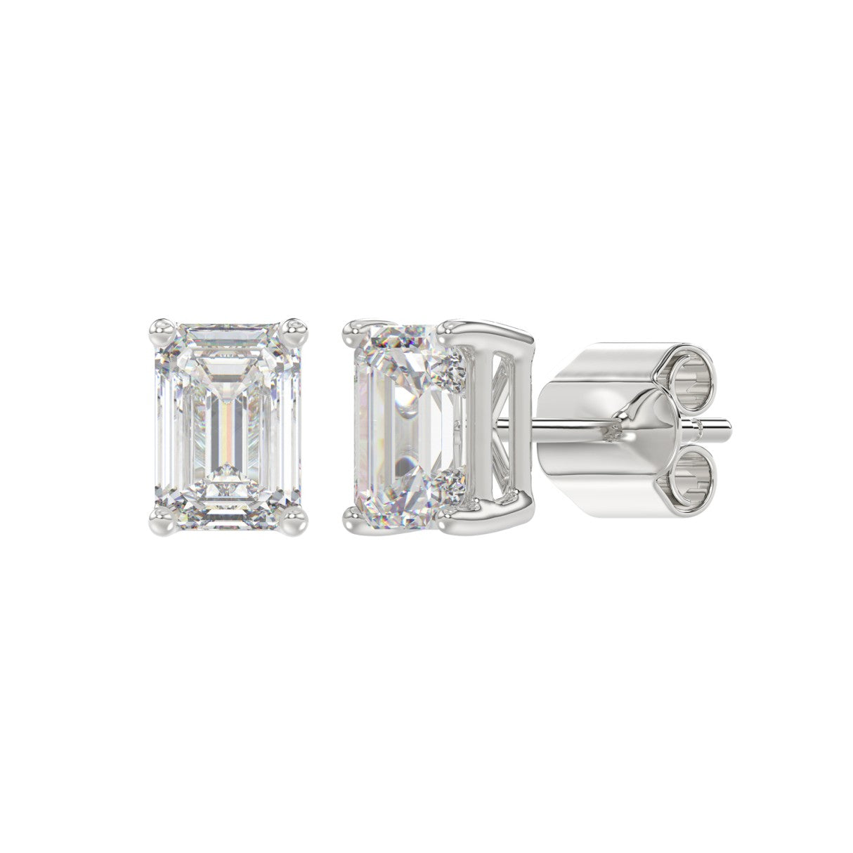 Lab Diamond 4-Prong Emerald Cut Stud Earring - 2.5ct - 14K White Gold
