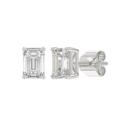 Lab Diamond 4-Prong Emerald Cut Stud Earring - 2.5ct - 14K White Gold