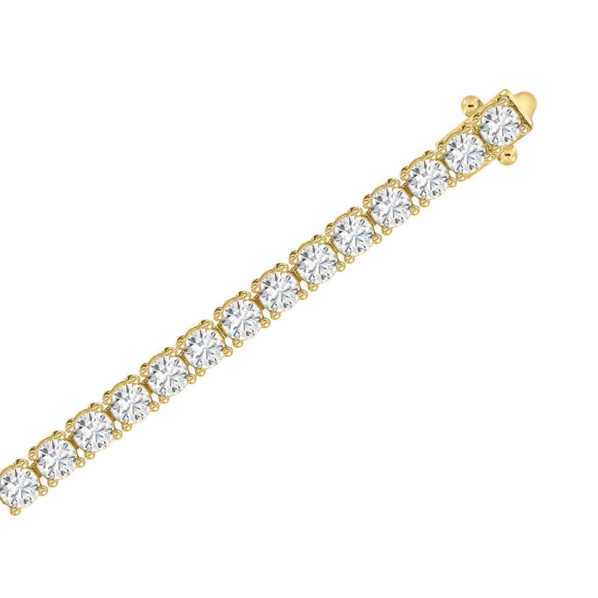 Classic 4 Prong Lab Diamond Tennis Bracelet – ~3ct – 14k Yellow Gold – flat view