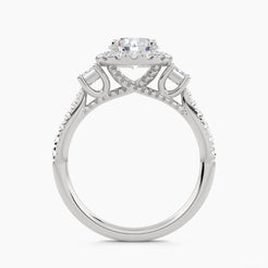 Halo Ring with Princess-Cut Side Stones and Pavé Shank, front view
