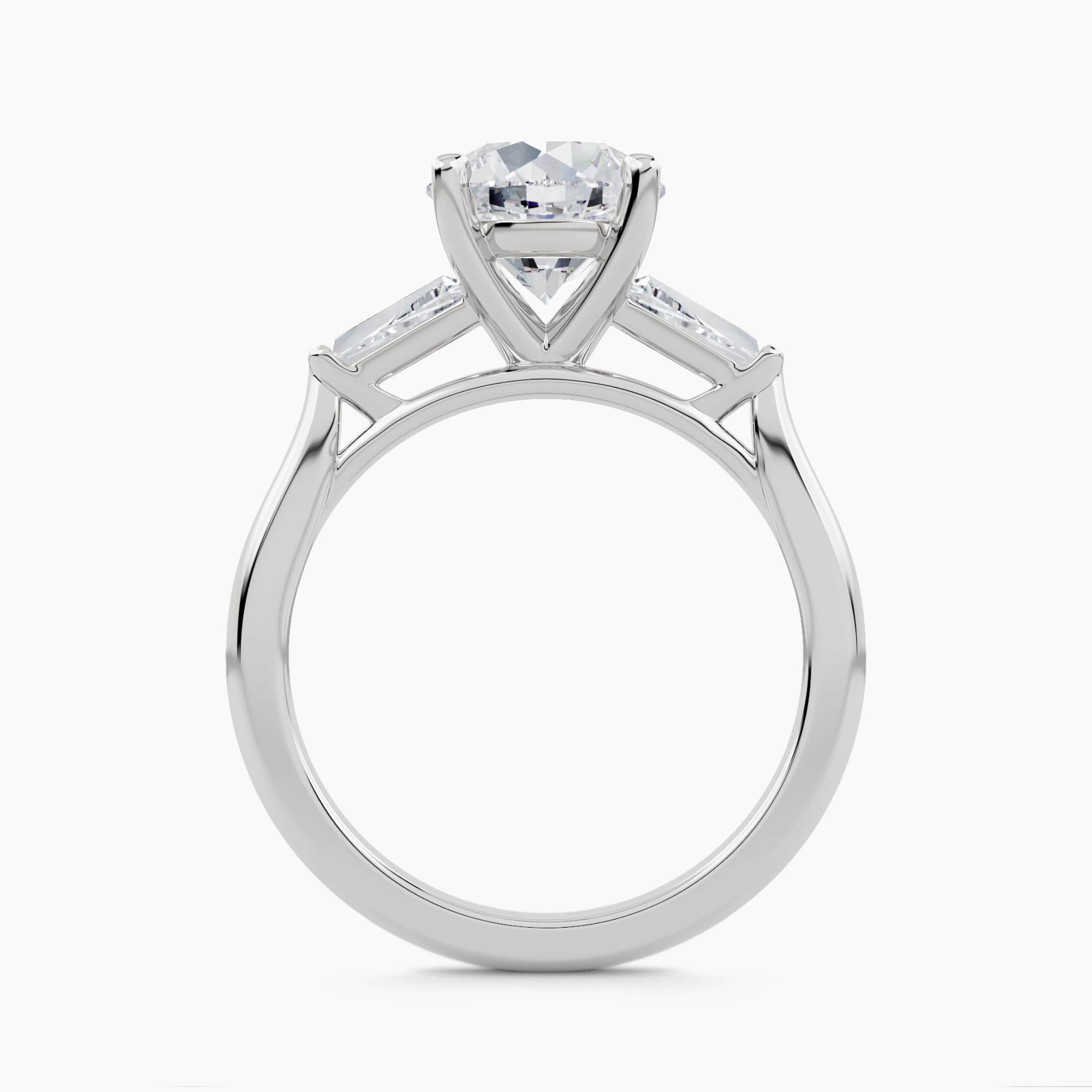 Three-Stone Ring with Tapered Baguette Side Stones, front view