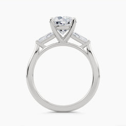 Three-Stone Ring with Tapered Baguette Side Stones, front view