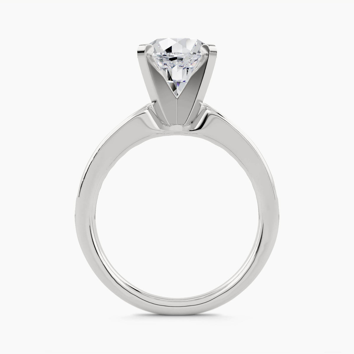 Solitaire Ring with Graduated Channel-Set Straight Shank, front view