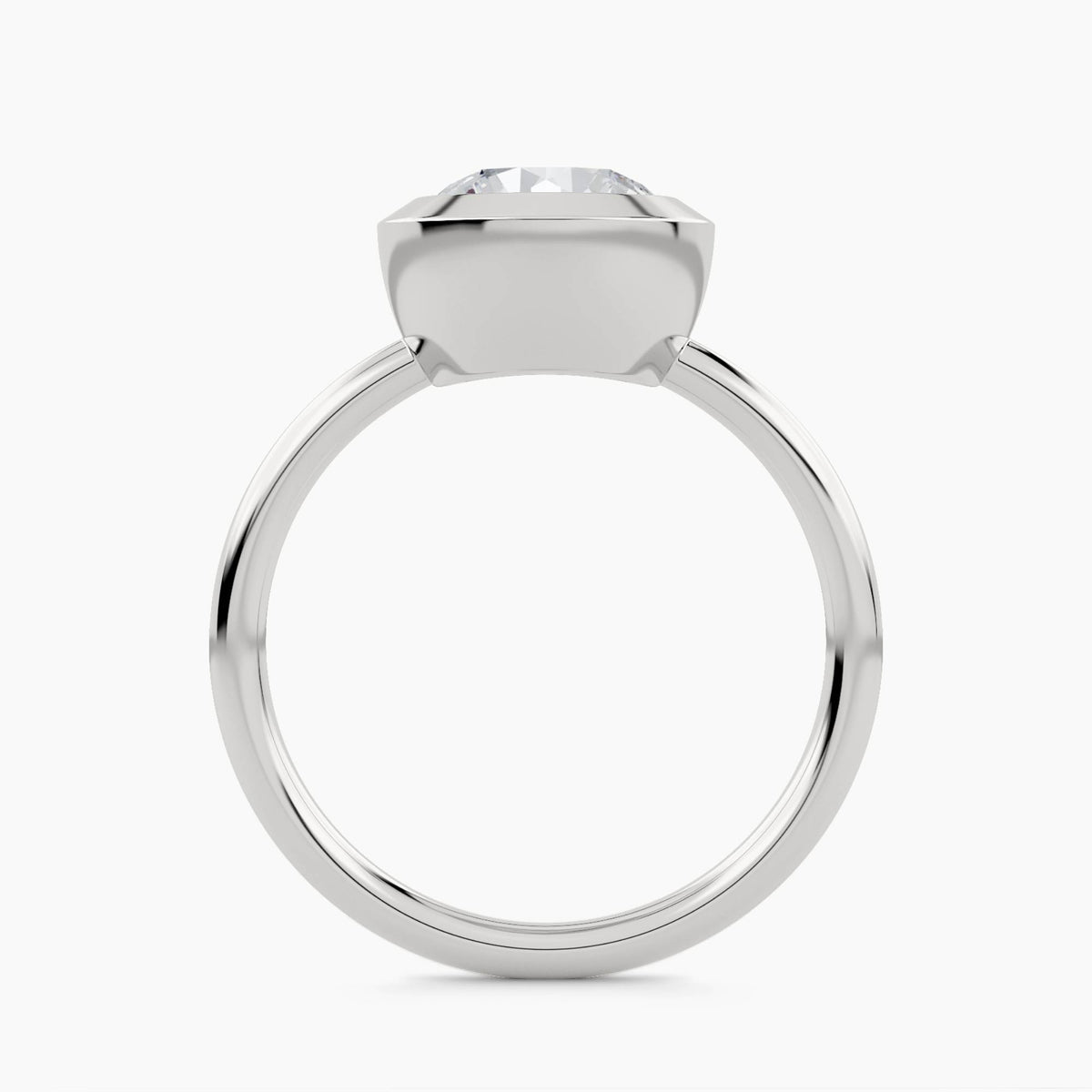 Solitaire Ring with Full Bezel Setting and Plain Shank, front view