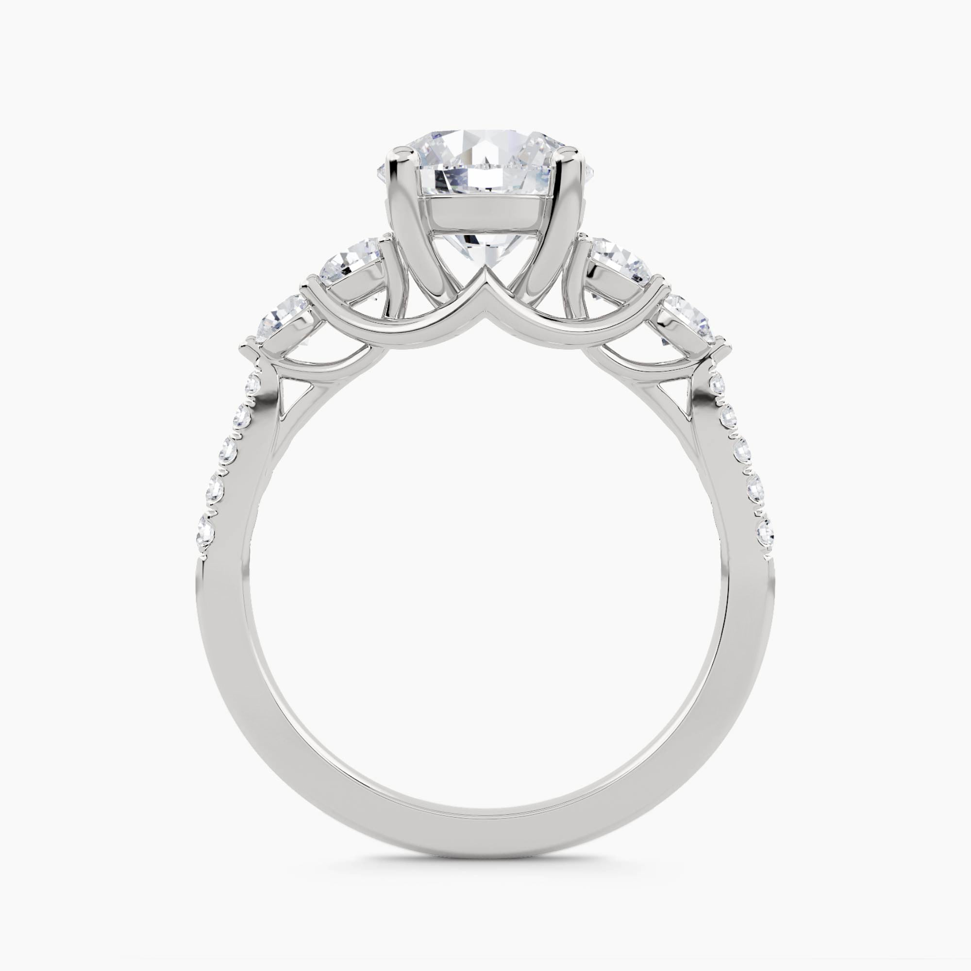 Five-Stone Ring with Round Side Stones and Pavé Shank, front view