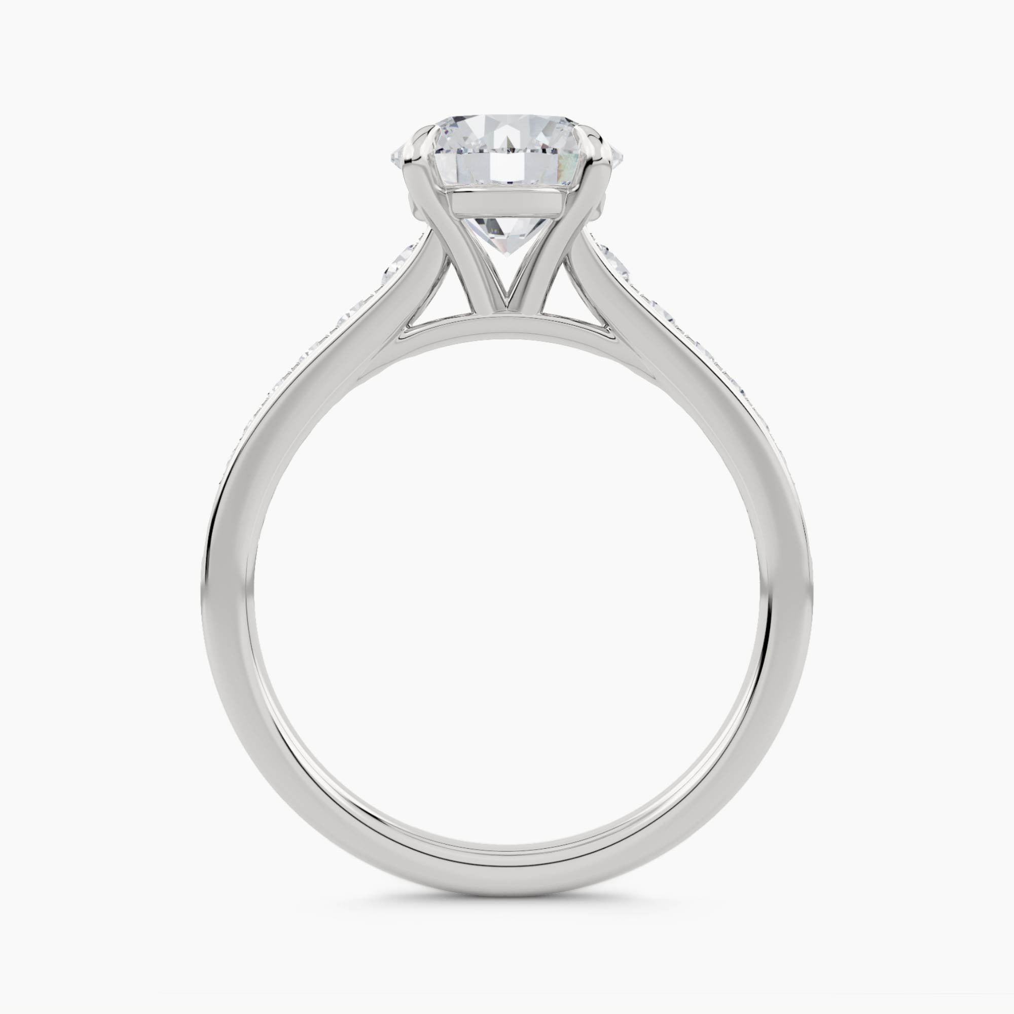 Solitaire Ring with Graduated Channel-Set Cathedral Band, front view
