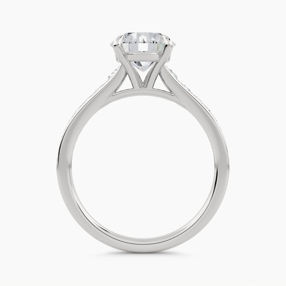 Solitaire Ring with Graduated Channel-Set Cathedral Band, front view