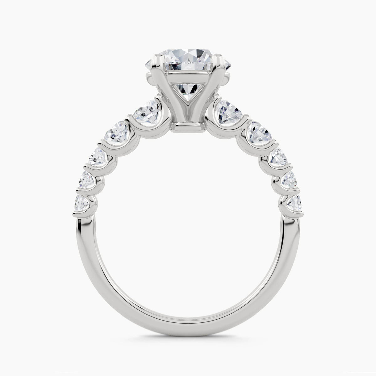 Solitaire Ring with Graduated Round Accents on Shank, front view