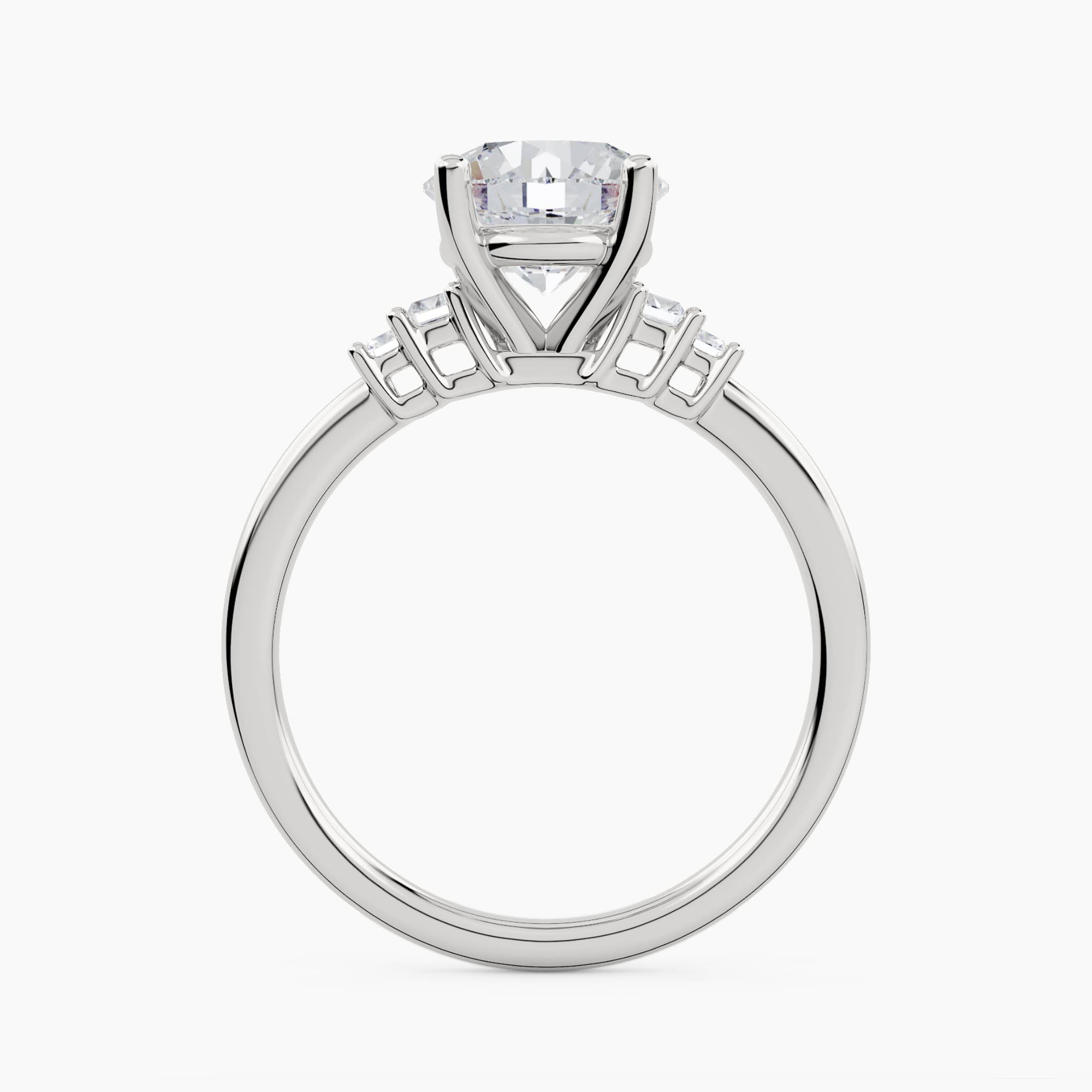 Five-Stone Ring with Double Baguette Side Stones, front view