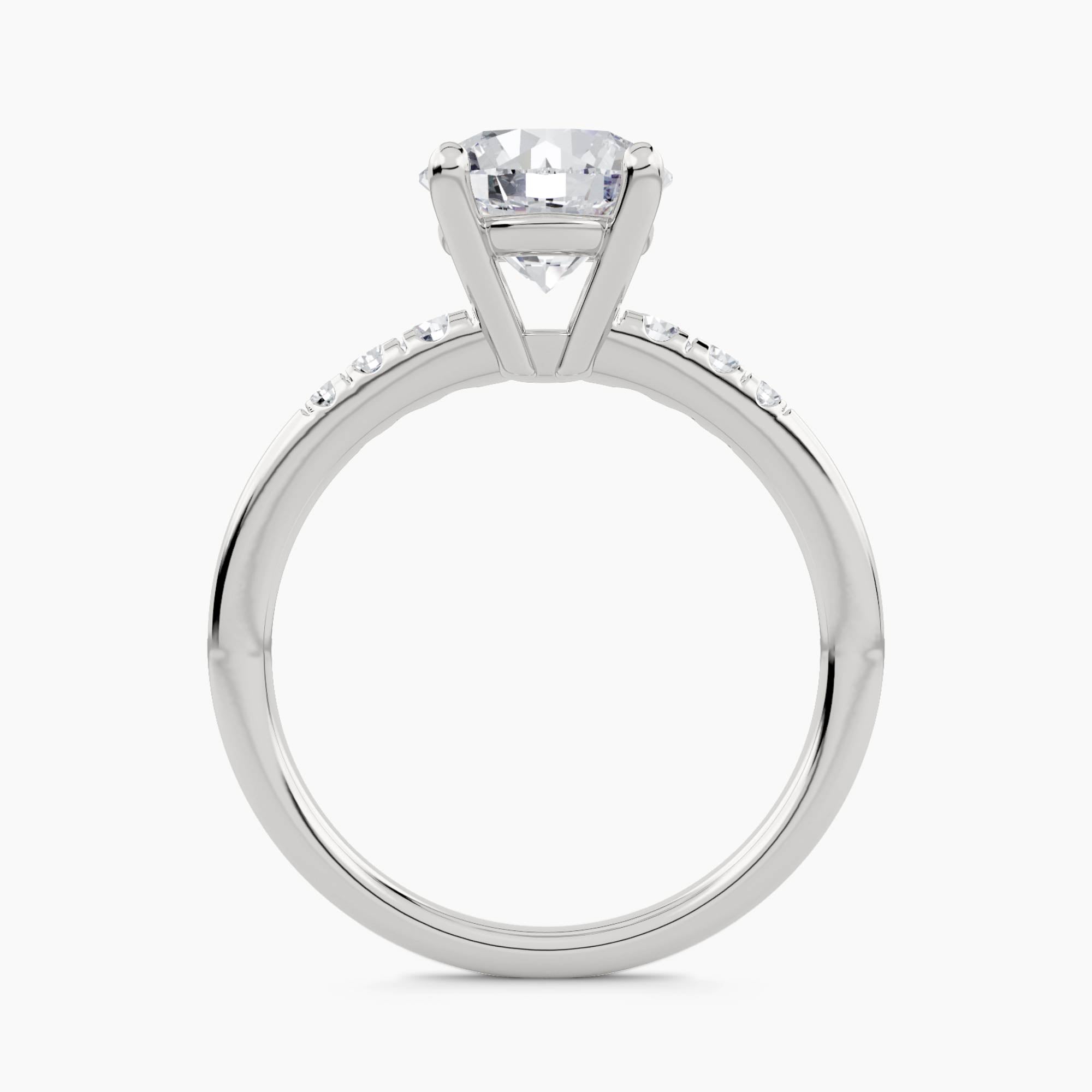Solitaire Ring with Spaced Round Pavé on Shank, front view