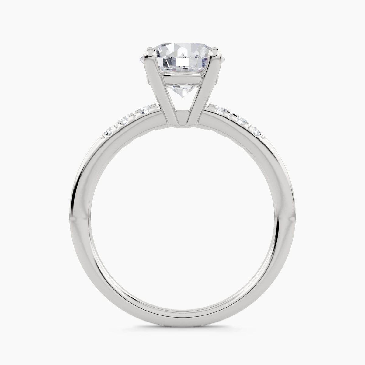 Solitaire Ring with Spaced Round Pavé on Shank, front view