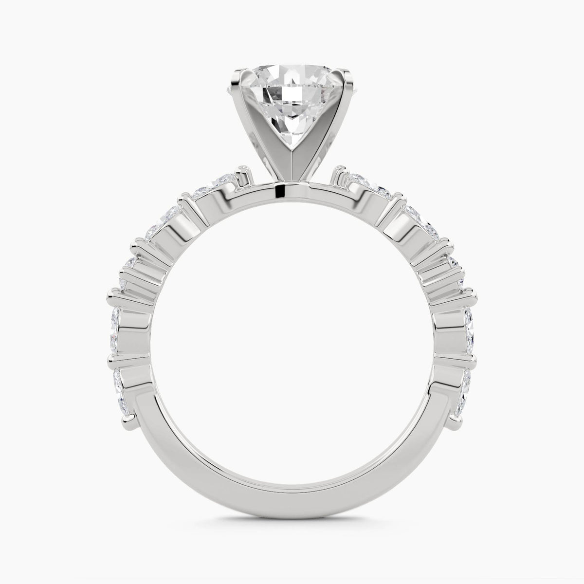 Solitaire Ring with Alternating Marquise Accents on Shank, front view