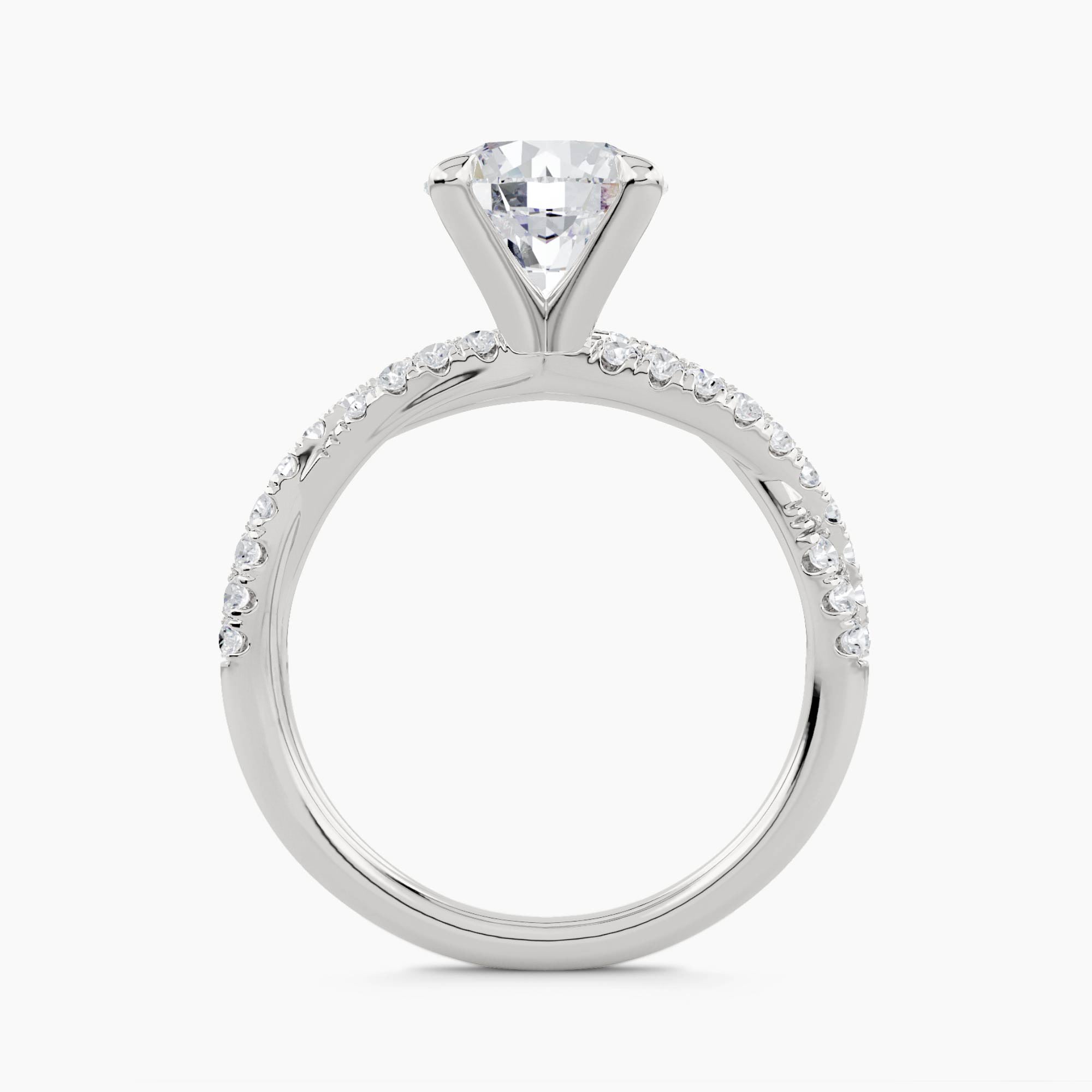 Solitaire Ring with Vine Twist Pavé Shank, front view