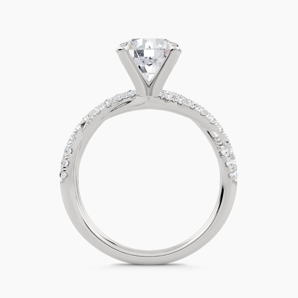 Solitaire Ring with Vine Twist Pavé Shank, front view