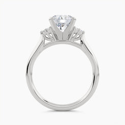 Solitaire Ring with 3 Round Stones on each Shoulder and Box Claws, front view