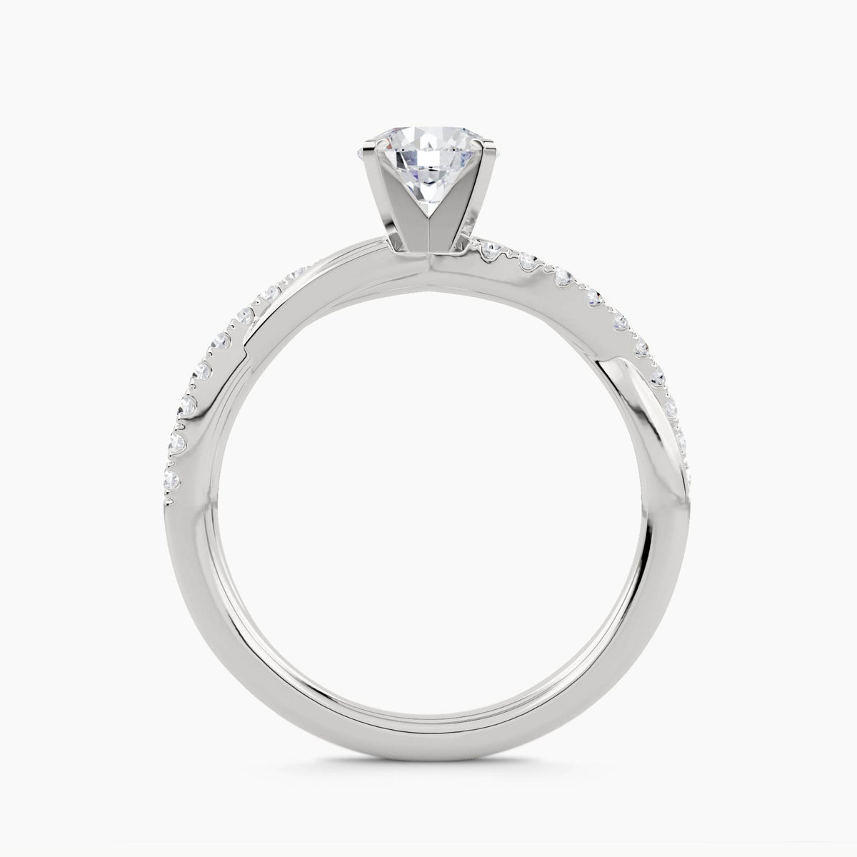 Solitaire Ring with Pavé Split Shank, front view