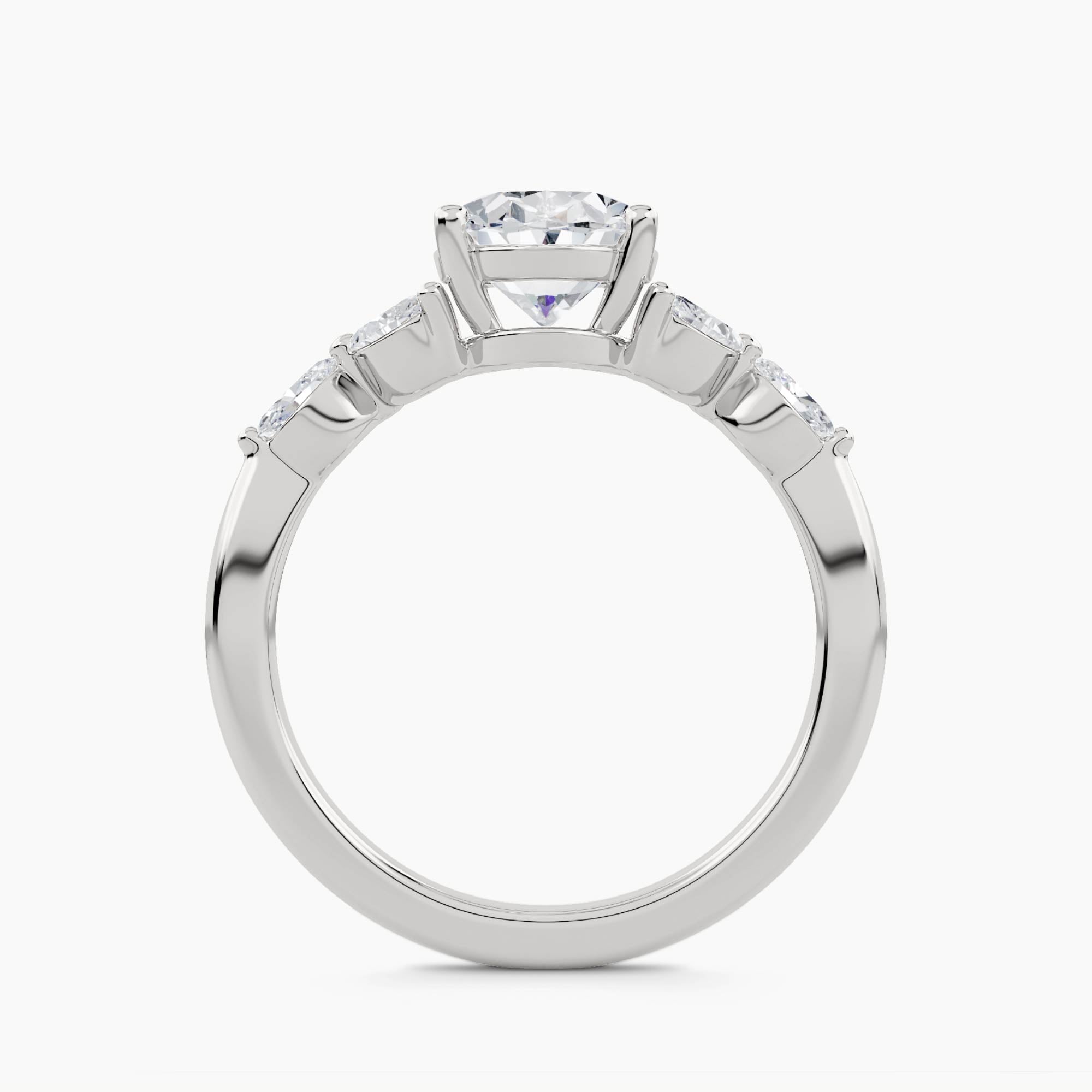 Solitaire Ring with Double Marquise and Round Cluster Shoulders, front view