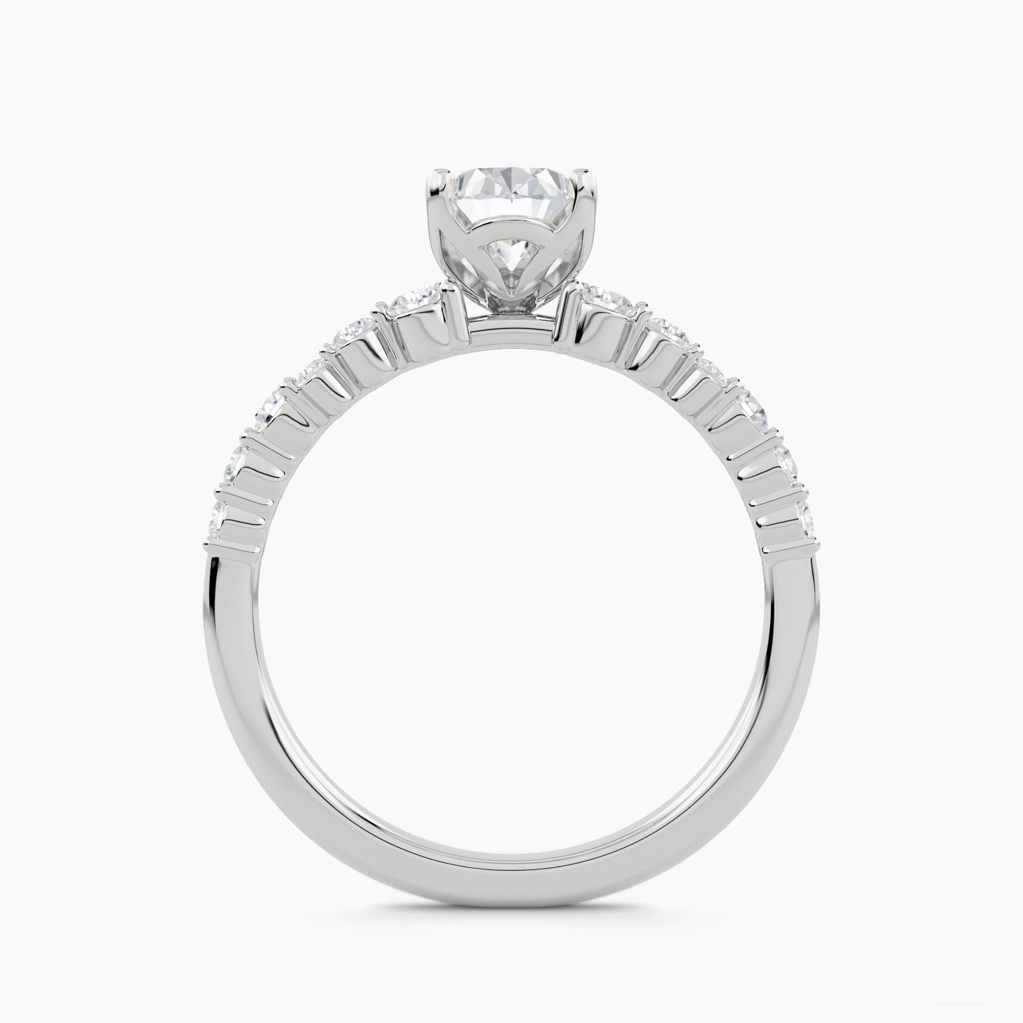 Solitaire Ring with Pavé Multi-Cluster Shoulders, front view