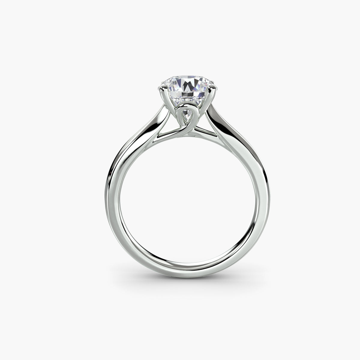 Solitaire Ring with Rounded Cathedral Shank, front view