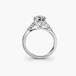 Five-Stone Ring with Round Side Stones and Plain Band, front view