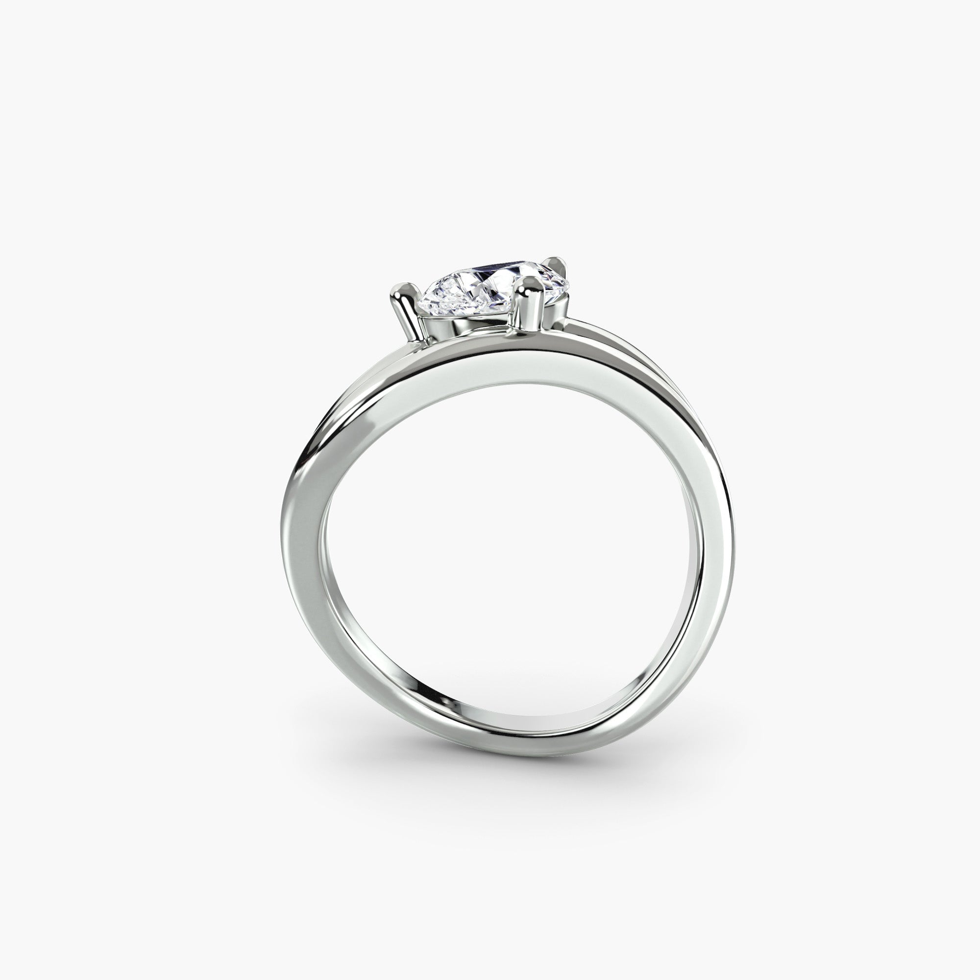 Solitaire Ring with Double-Line Bypass Shank, front view