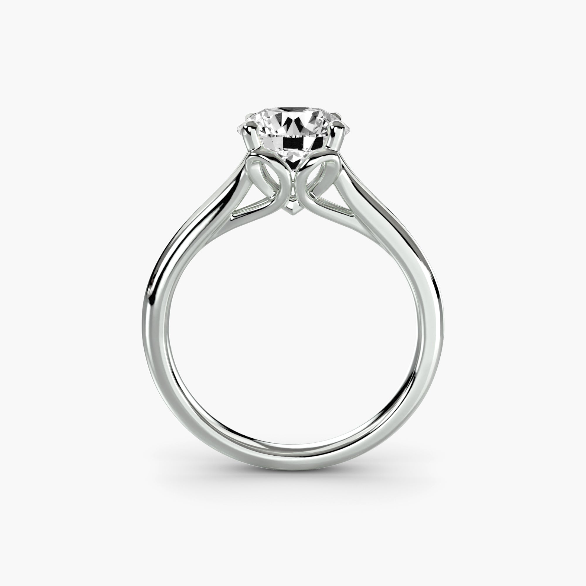 Solitaire Ring with Split Cathedral Shank, front view
