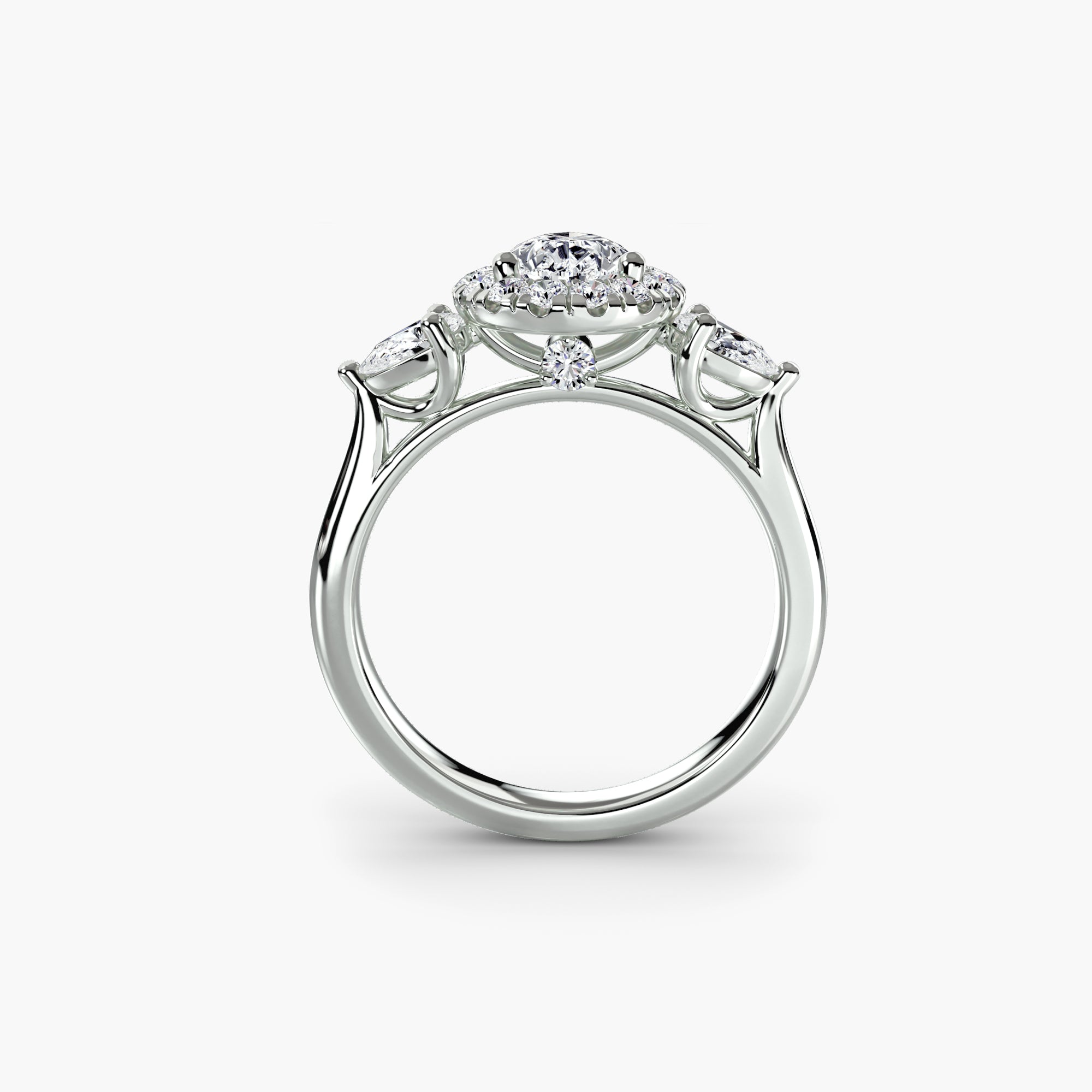 Halo Ring with Pear Side Stones, front view