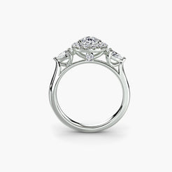 Halo Ring with Pear Side Stones, front view