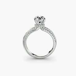 Solitaire Ring with Hidden Halo and Double-Row Pavé Shank, front view