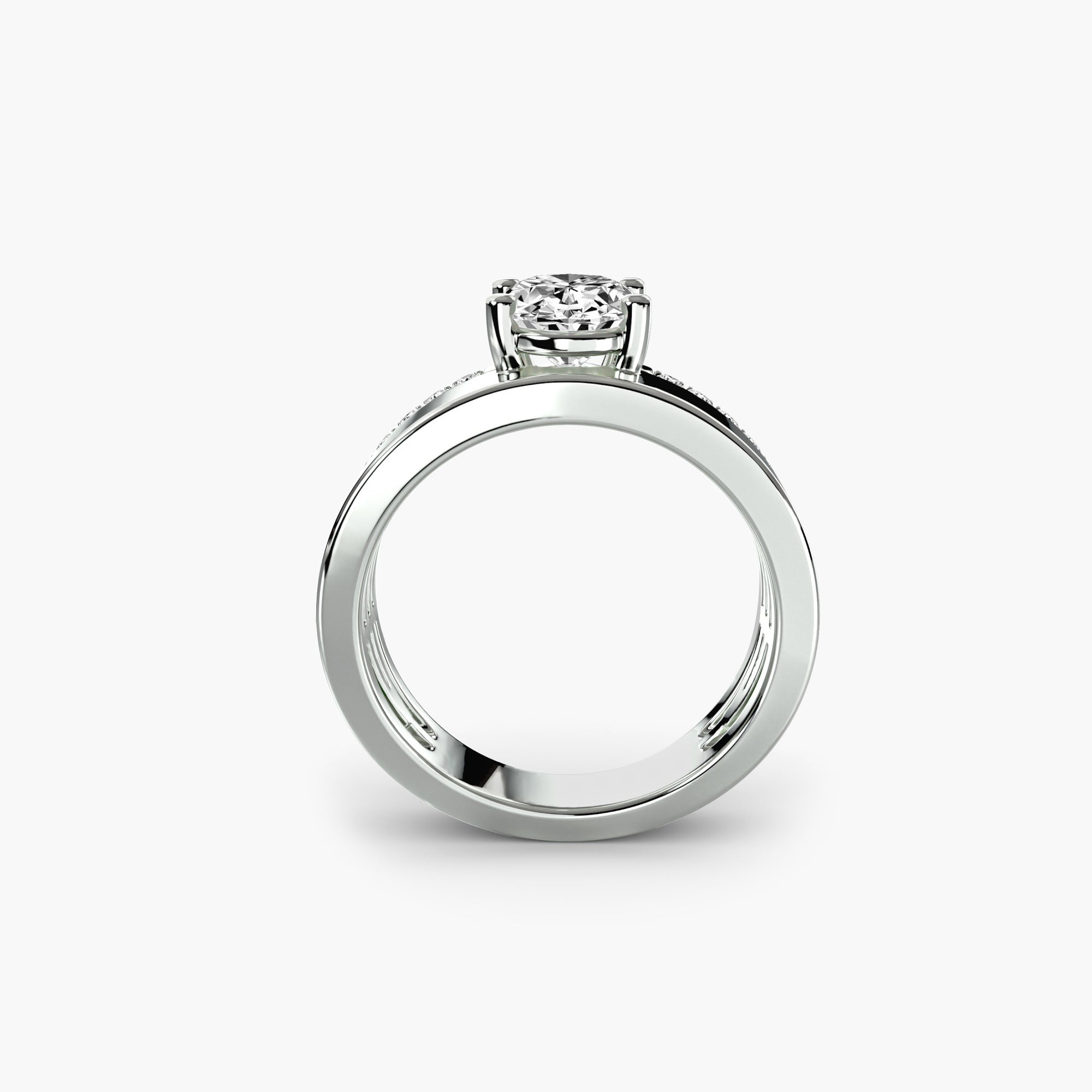 Solitaire Ring with Wide Pavé Band, front view