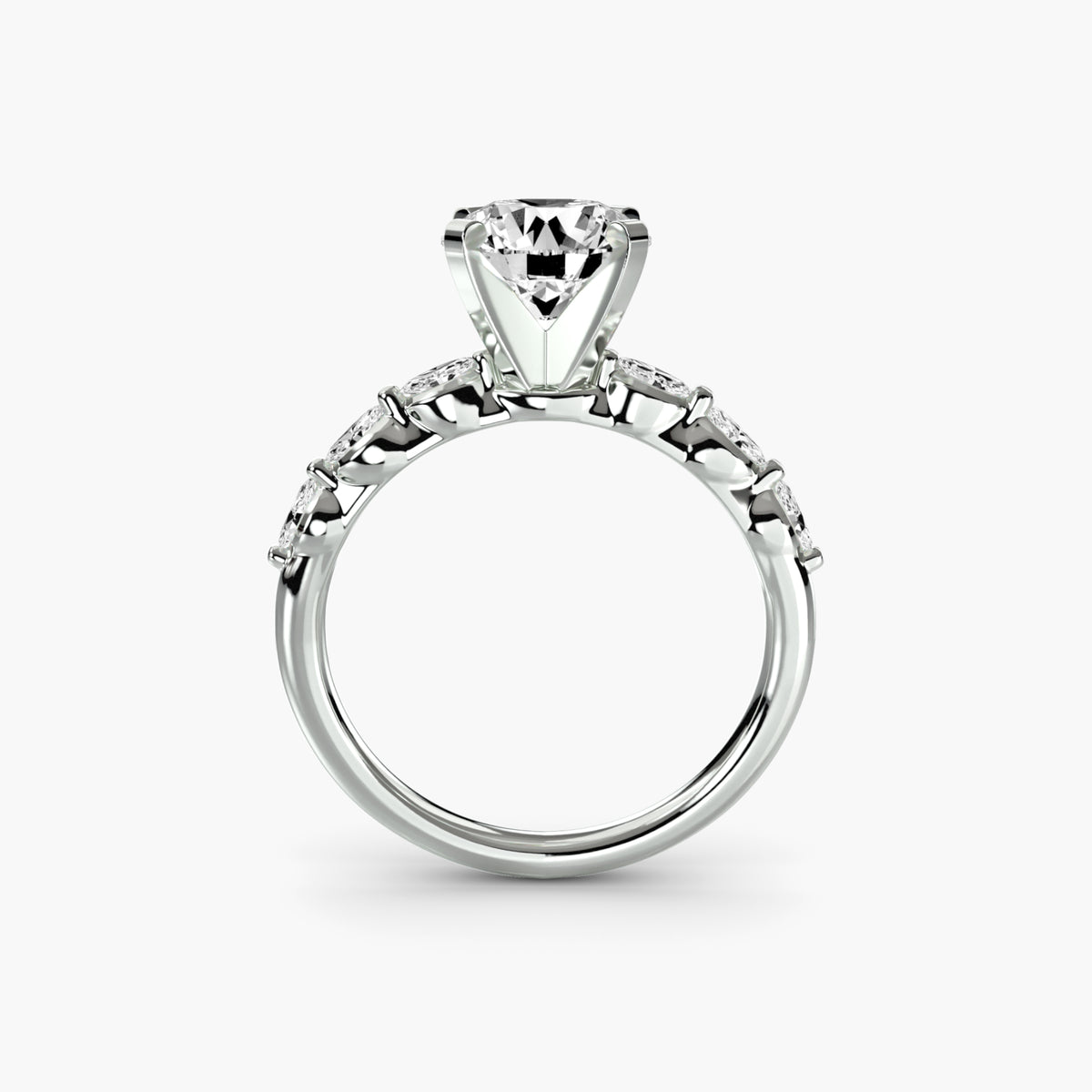 Solitaire Ring with Marquise & Round Accents on Shank, front view