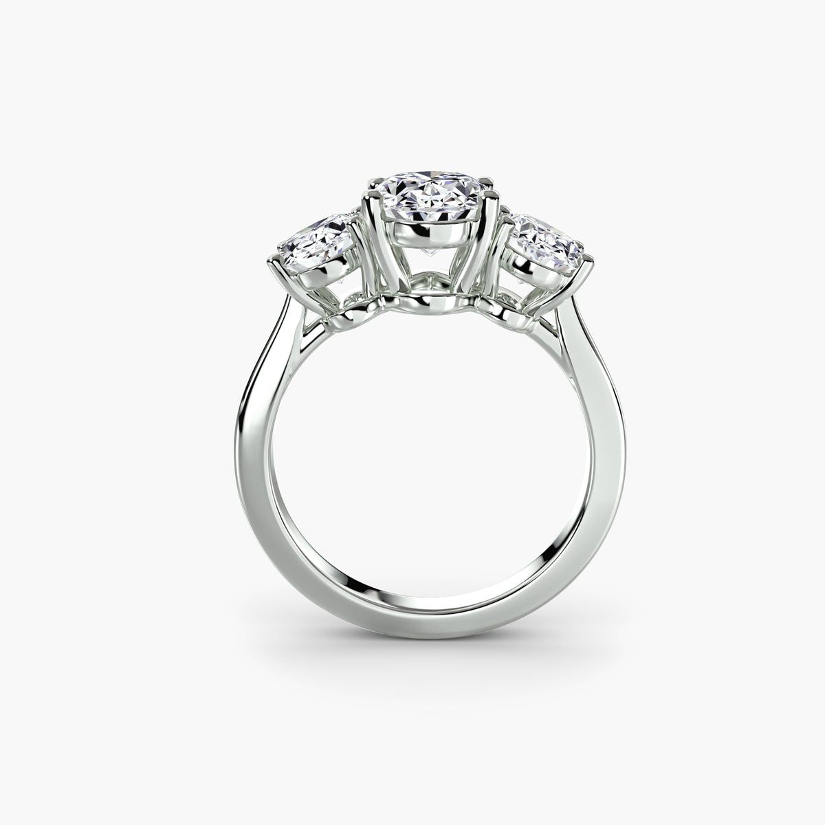 Three-Stone Ring with Oval Side Stones, front view