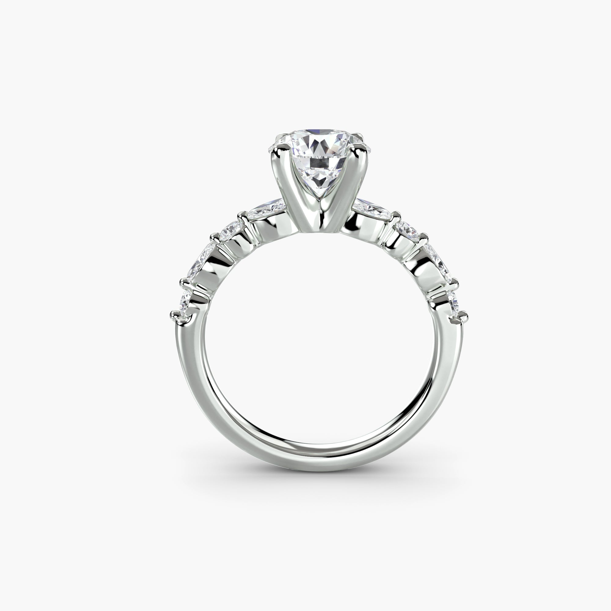 Solitaire Ring with Graduated Marquise & Round Accents, front view